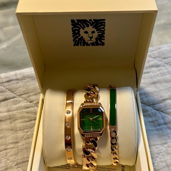 Ann Klein Rose Gold Watch & Bracelet Set with Unique Green Face - Picture 1 of 2